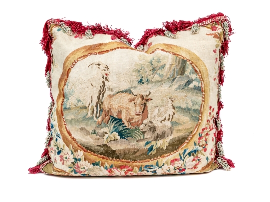 Antique French Aubusson Accent Pillow