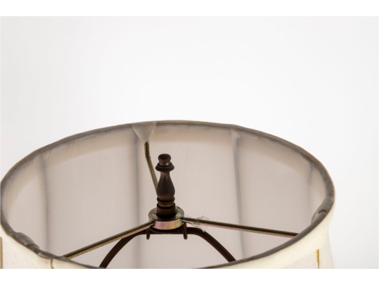 Porcelain Table Lamp With Yellow Floral And Bird Motif