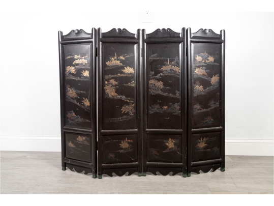 3ft Hand-Painted Chinese Four-Panel Folding Screen