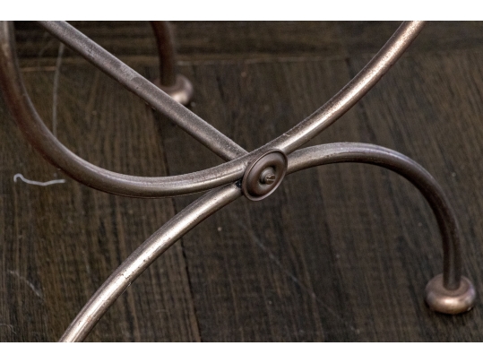 Pair Of Custom Upholstered Iron Neoclassical Style Stools