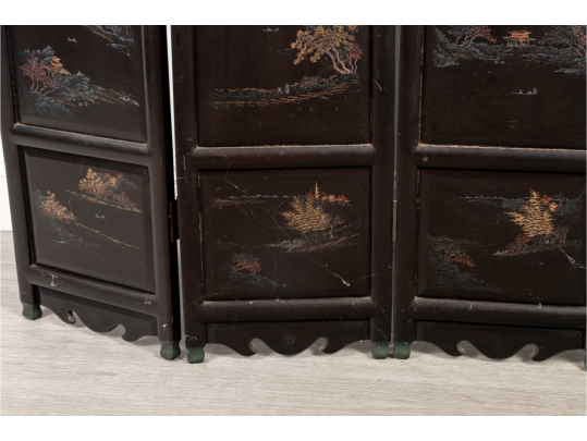 3ft Hand-Painted Chinese Four-Panel Folding Screen