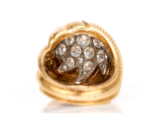 Van Cleef & Arpels 18k Yellow Gold Stunning Vintage Pave Diamond Foliate Ring, Size 3.75