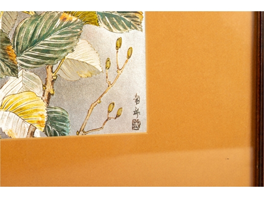 Japanese Foil Print Of Birds And Blossoms
