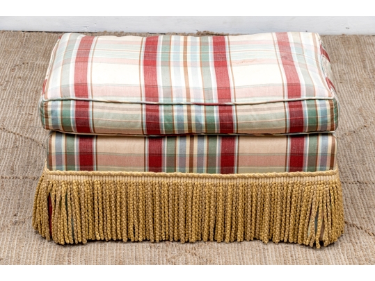 Custom Upholstered Ottoman With Fringed Apron
