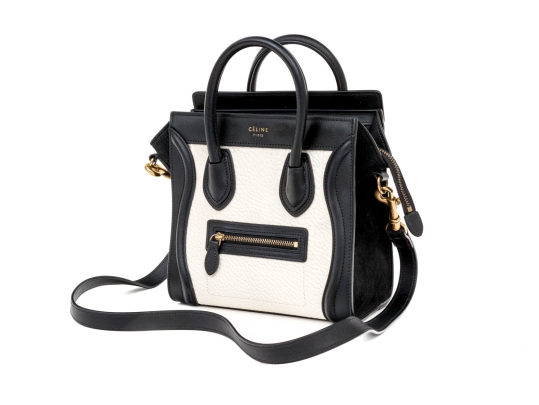 Celine Black And Soft White Leather Top Handle Bag, With Shoulder Strap