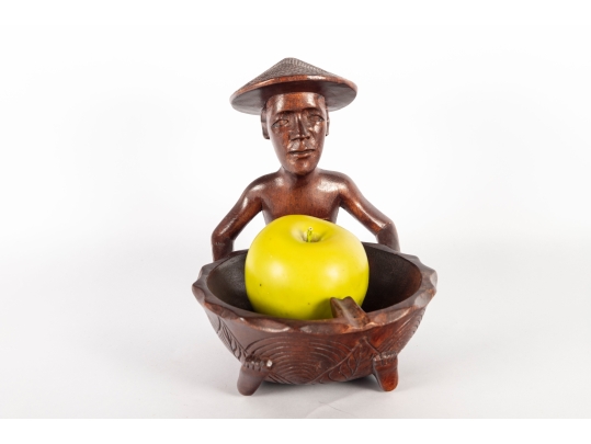 Carved Wooden Asian Figure Bowl