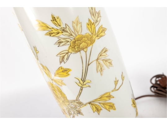Porcelain Table Lamp With Yellow Floral And Bird Motif