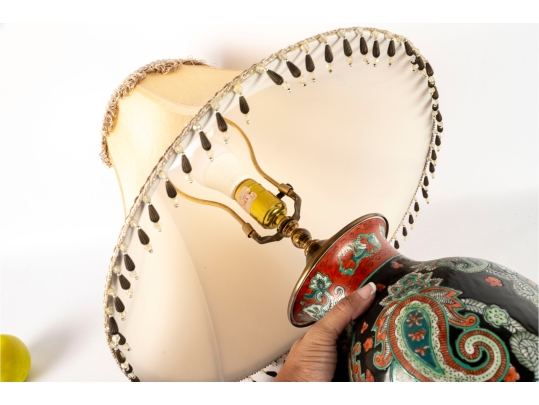 Decorative Paisley Porcelain Table Lamp With Beaded Shade