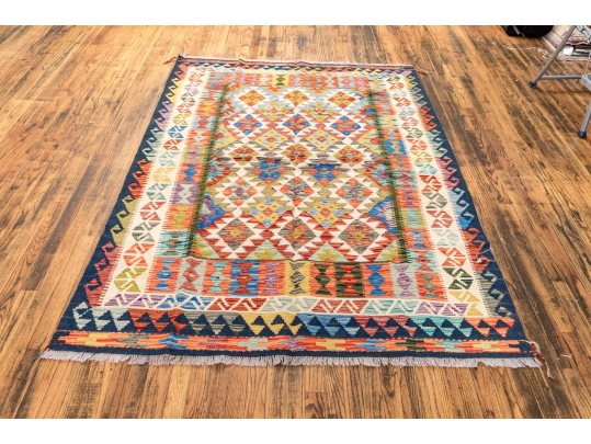 Hand Woven Wool Kilim Accent Carpet, 6'-9