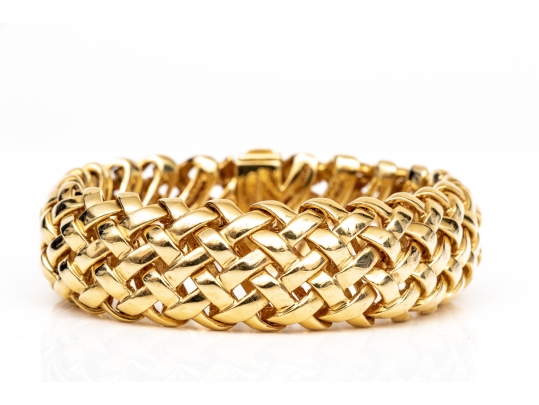 Tiffany & Co. 18k Yellow Gold Fabulous Chunky Open Basket Weave Motif Bracelet, With Box