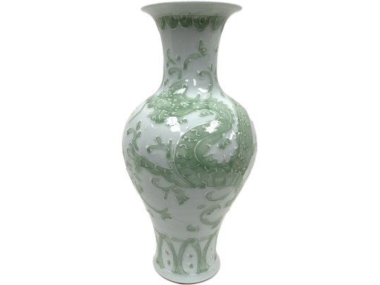 Large Chinese Dragon Relief Porcelain Vase From Lillian August