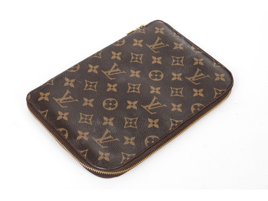 Louis Vuitton Brown Monogram Small Leather Zip Folio Pouch