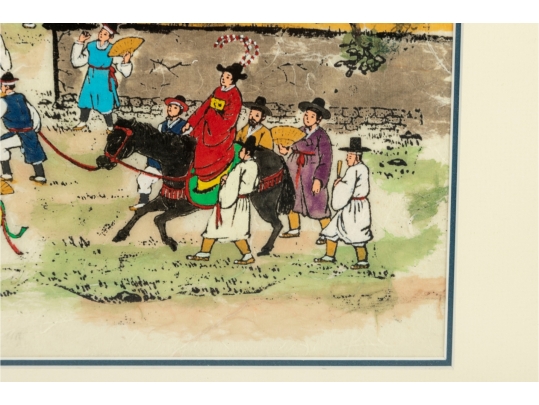 Framed Korean Folk Painting On Mulberry Paper