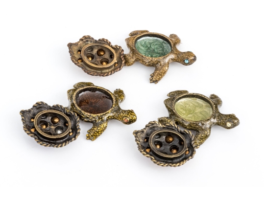 Group Of Three Jay Strongwater Tiny Turtle Form Boxes Set With Stones 