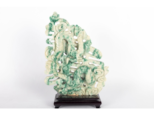 White/Green Hardstone Dragon Sculpture