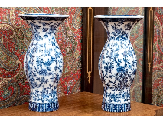 Pair Of Decorative Blue And White Porcelain Vases