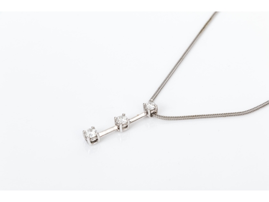 14k White Gold Graduated Stacked Diamond Pendant, App. 0.41 TCW, With Chain