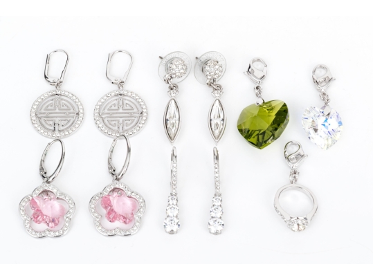 Swarovski Collection Of Crystal Set Pendant Earrings And Crystal Charms With Lobster Claw Clasps