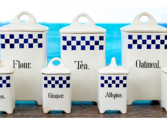 Set Of Seven German Lidded Kitchen Storage