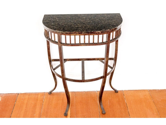 Pair Of Marble Top Iron Framed Consoles