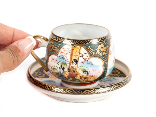 Japanese Satsuma-Style Porcelain Demitasse Cup And Saucer