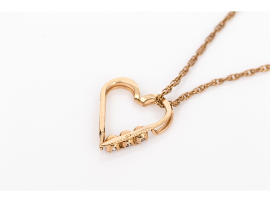 14k Yellow Gold Delicate White Sapphire Cluster Heart Pendant, With Chain