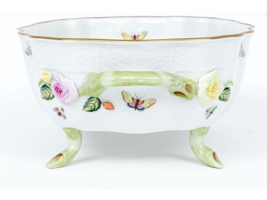 Herend Hungary Hand-Painted Porcelain Centerpiece Bowl, Rothschild Bird (RO) Pattern