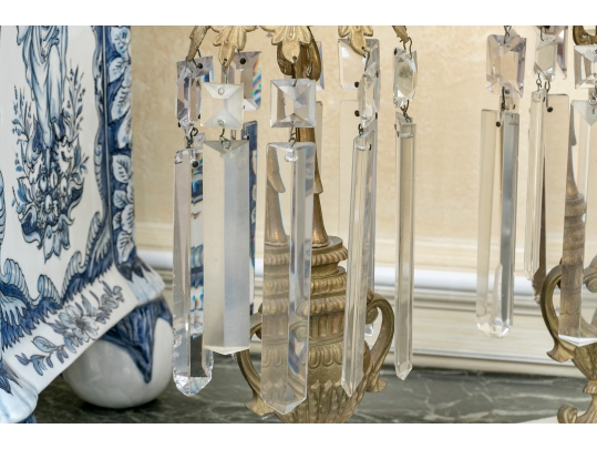 Elegant Pair Of Brass And Stone Girandole Candlesticks