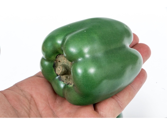 Four Naturalistic Glazed Ceramic Green Pepper Form Casters