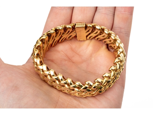 Tiffany & Co. 18k Yellow Gold Fabulous Chunky Open Basket Weave Motif Bracelet, With Box