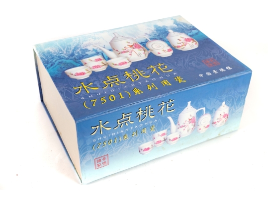 Chinese Jingdezhen “Shuidian Taohua (7501)” Porcelain Tea Set In Original Box