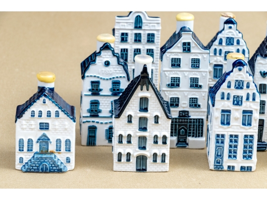 Decorative Set Of Ten Dutch KLM Bols Ceramic House Bottles