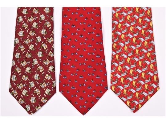Three Beautiful Salvatore Ferragmo Mens Silk Neck Ties, Made In Italy