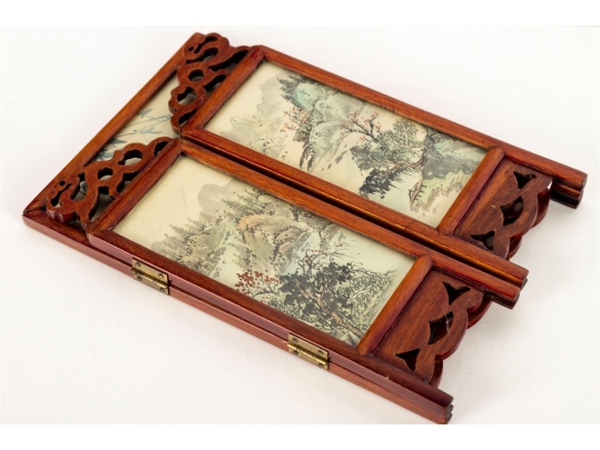 Miniature Chinese Hand-Painted Silk Folding Table Screen