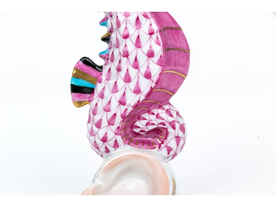 Herend Hand Painted Pink Fishnet Seahorse Figure 