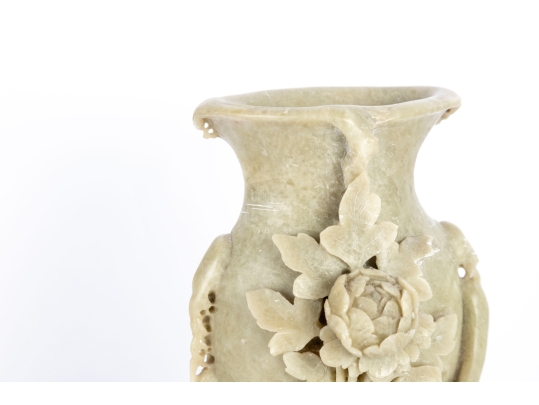 Carved Soapstone Vase With Floral Motif