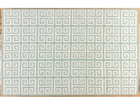 Hand Woven Wool Geometric Greek Key Carpet, 7'-11