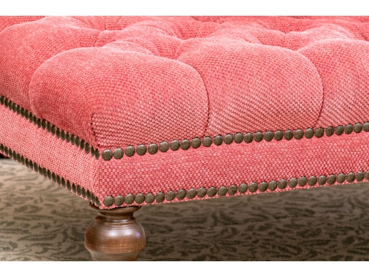 Quality Oversized Custom Upholstered Mahogany Ottoman
