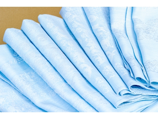 Set Of Eleven Embroidered Linen Napkins And One Tablecloth