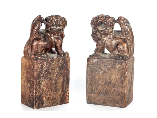 Vintage Carved Soapstone Asian Foo Dog Bookends