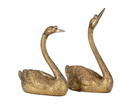 Pair Of Vintage Brass Swan Figures #247314