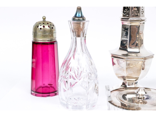 Collection Of Six Assorted Silver Plated And Crystal Table Wares