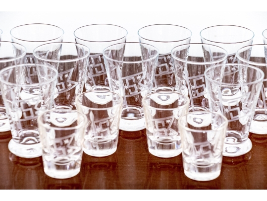 Set Of Nineteen Shot And Double Shot Glasses, Monogrammed