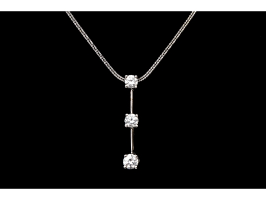 14k White Gold Graduated Stacked Diamond Pendant, App. 0.41 TCW, With Chain