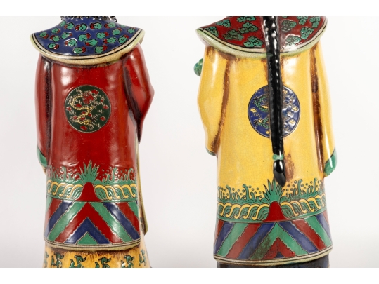 Vintage 15” Chinese Porcelain Emperor Statues