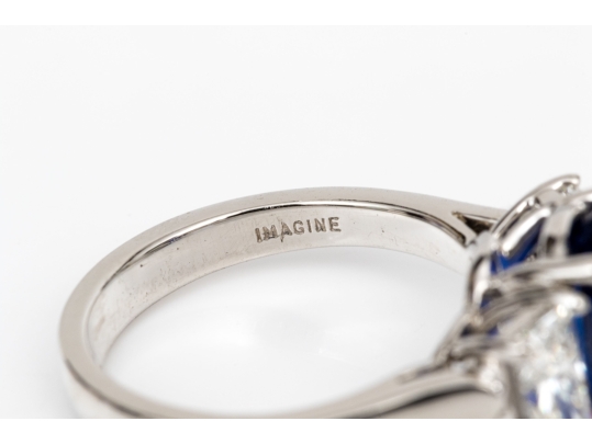 Platinum Beautiful Sapphire And Diamond Three Stone Ring, Size 5.75