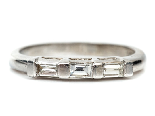 Platinum Three Stone Baguette Band Ring App. 0.28 TCW, Size 4.25+