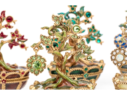 Collection Of Five Jay Strongwater Tiny Potted Month Trees 