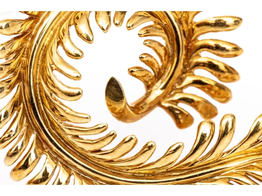 Tiffany & Co. 18k Yellow Gold Schlumberger Magnificent Stylized Furling Feather Brooch