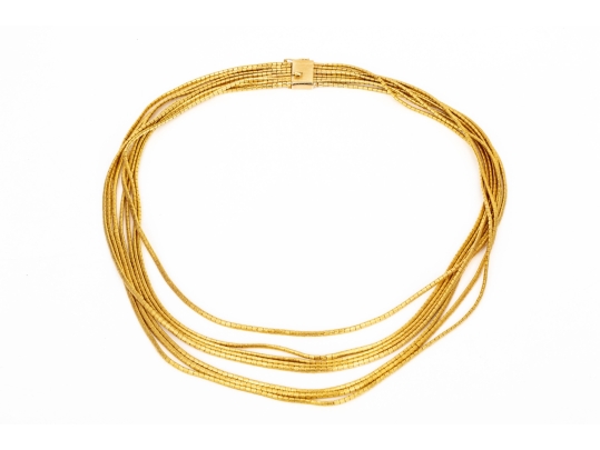 18k Yellow Gold Fabulous Vintage Flexible Graduated Multi Strand Omega Style Necklace